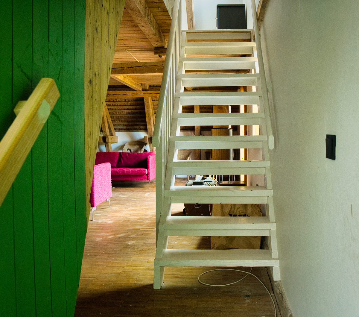 Stairs up to the double room